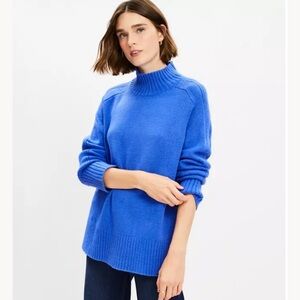 Loft Women's Slouchy Turtleneck Tunic Sweater Cobalt Mist Blue XL